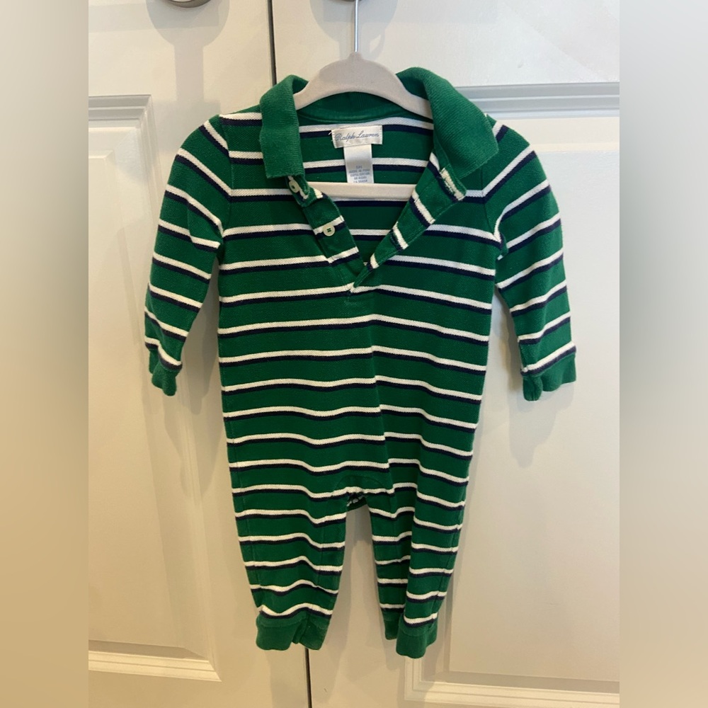 Ralph Lauren Green Striped Kids One Piece